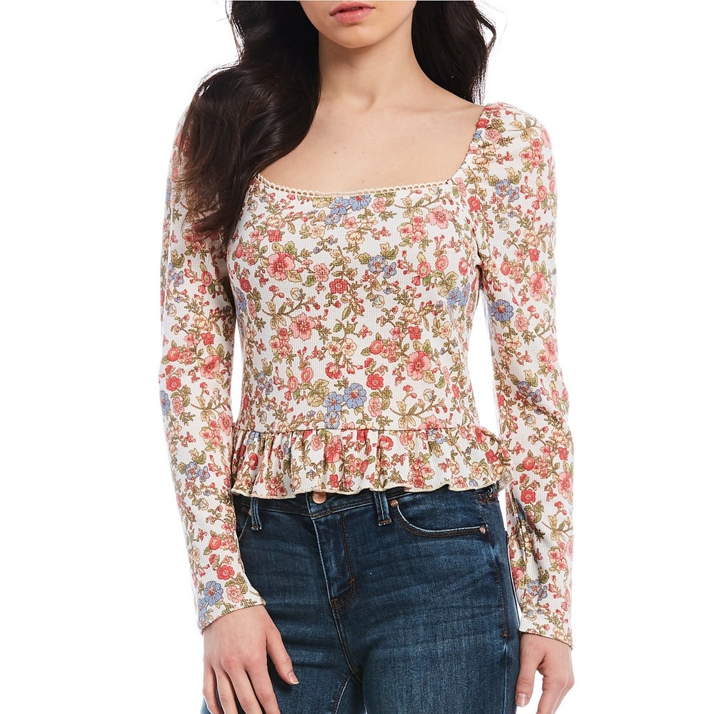 Honey&Sparkle Women’s Square Neck Long Sleeve Floral Shirt